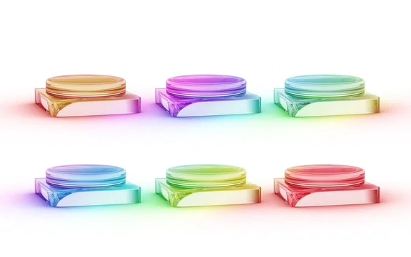 Six of color glass stands for products display — Stock Photo, Image