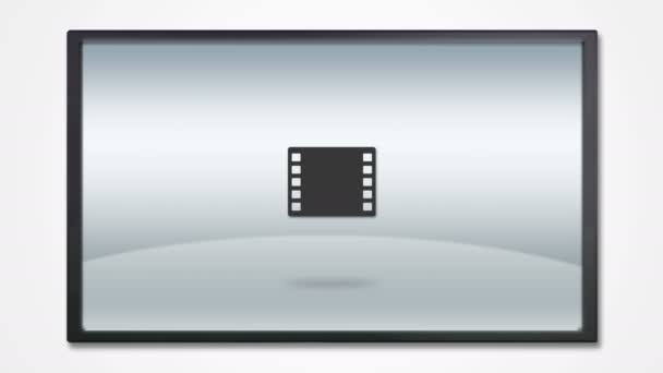 Pantalla de TV con icono multimedia 4K — Vídeo de stock