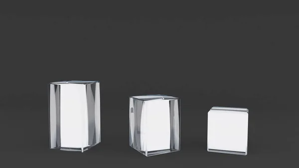 Три белых стекла дисплей в темном фоне — стоковое фото