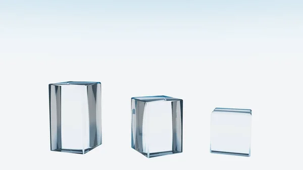 Três quadrados de vidro branco para vitrine — Fotografia de Stock
