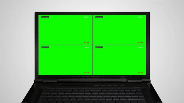 Laptop mit 4 Bildschirmen cctv — Stockfoto