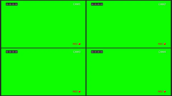 Cctv de cuatro pantallas con rec punto croma clave —  Fotos de Stock