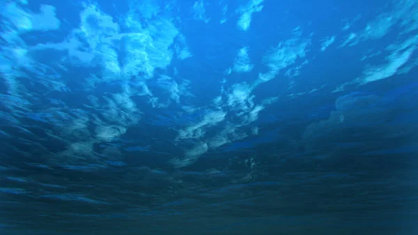 Océano azul profundo con ángulo submarino por escena de renderizado 3D —  Fotos de Stock