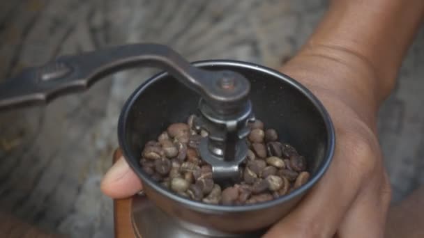 Ручний подрібнювач кави повільний рух — стокове відео