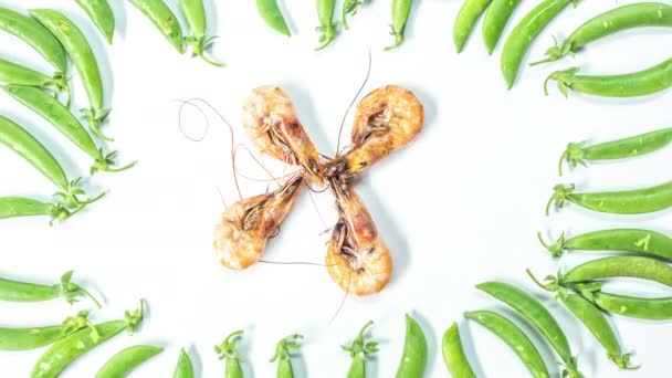 虾和豌豆的停止运动 — 图库视频影像