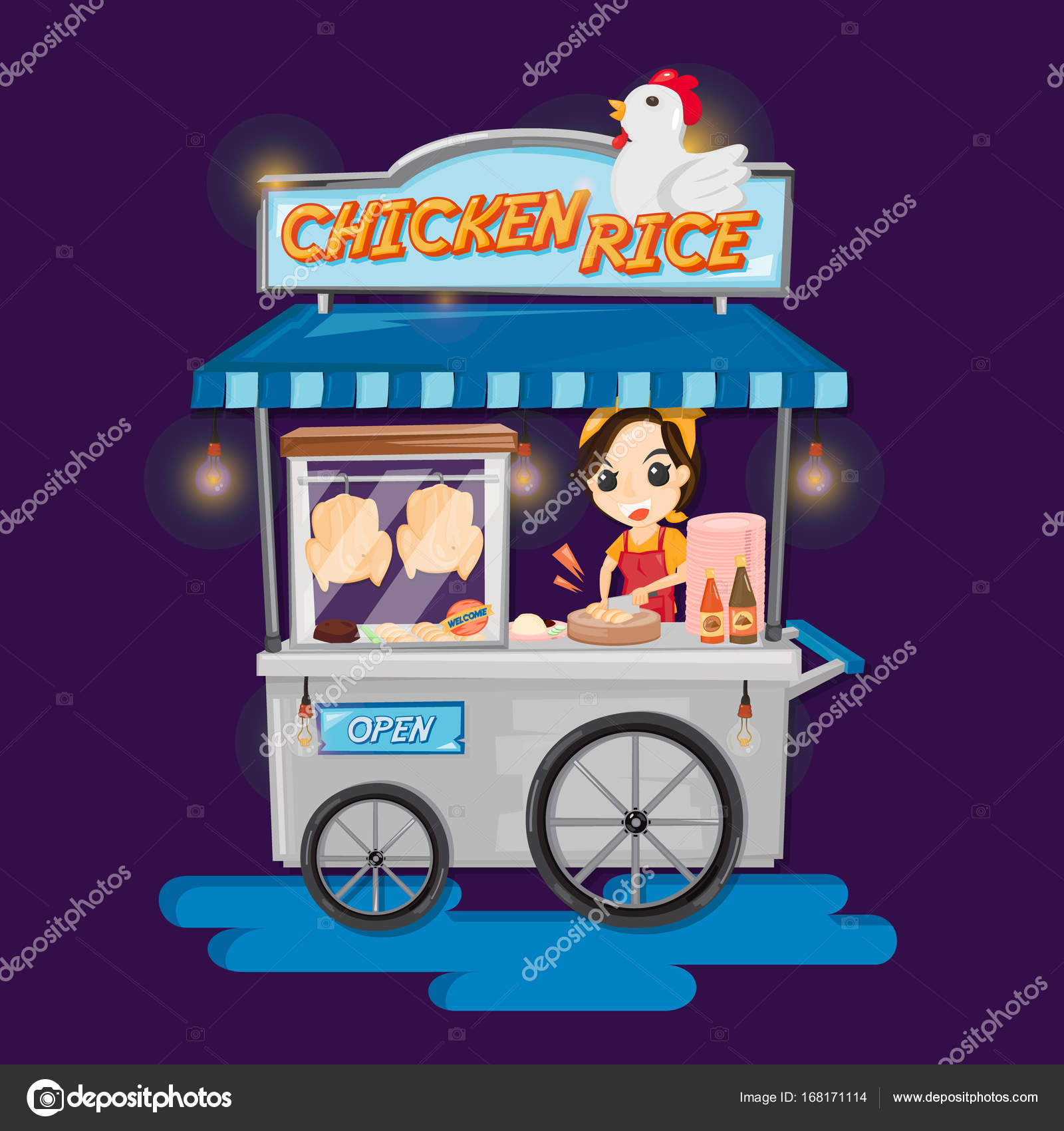Chicken rice Food cart. Street Food cart concept with merchant. Stock  Vector Image by ©wasaneap@ #168171114