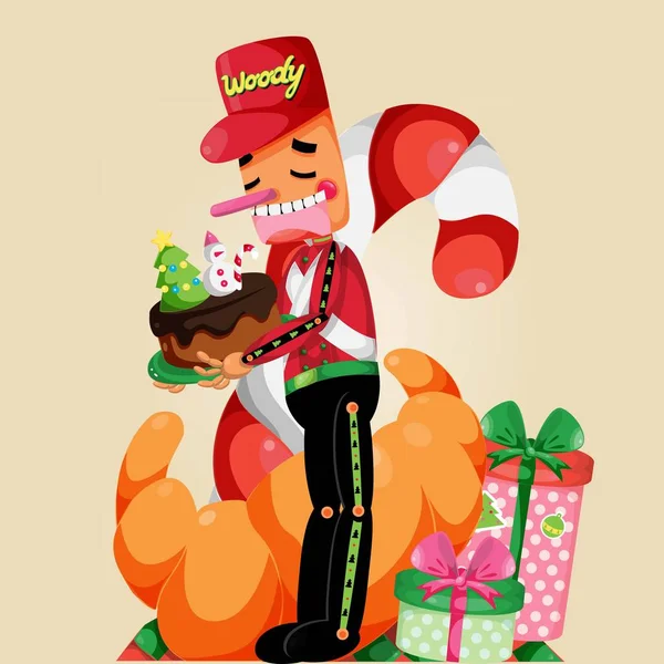 Illustration de Noël avec personnage jouet en bois . — Image vectorielle