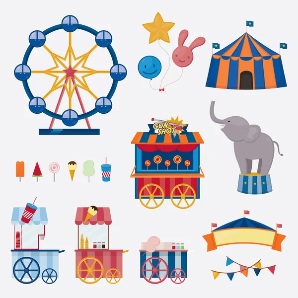 Collection cirque avec carnaval, fête foraine . — Image vectorielle