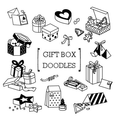 Hediye kutusu Doodle, el Çizim stilleri hediye kutusu.