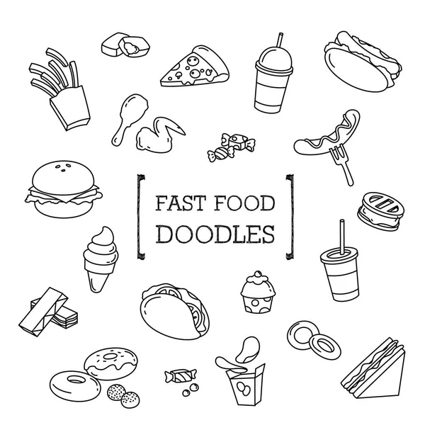 Fast food Doodle, el Çizim stilleri Fast Food — Stok Vektör