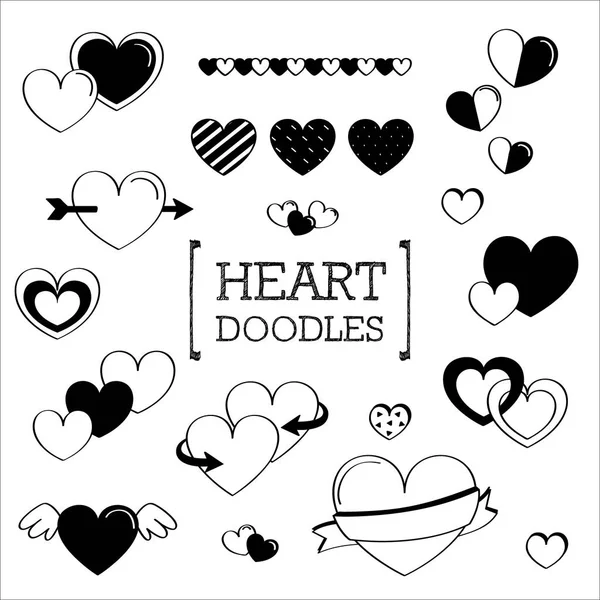 Heart Doodle, สไตล์การวาดรูปหัวใจด้วยมือ . — ภาพเวกเตอร์สต็อก