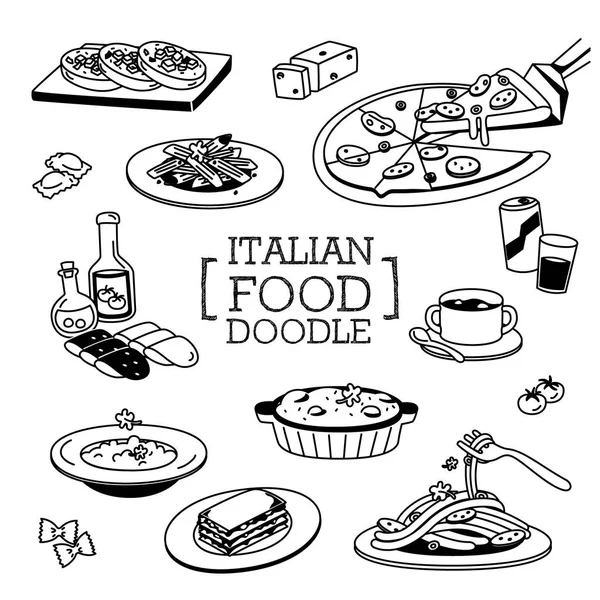 Comida italiana Doodle, Dibujo a mano estilos de comida italiana — Vector de stock