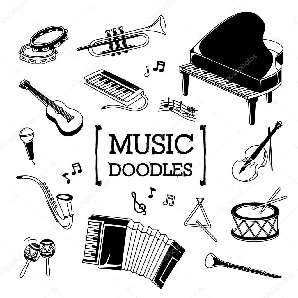 Music instrument Doodle, Hand drawing styles of Music instrument.