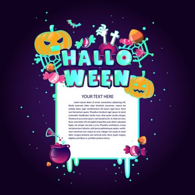 Vektör çizim. Düz Cadılar Bayramı kutsal kişilerin resmi ile kare çerçeve.