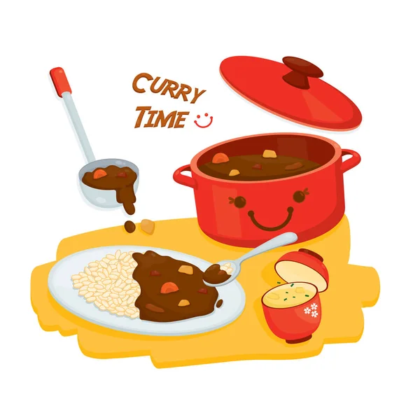 Cute Illustrate Vector Curry Rice Menu — Stock Vector