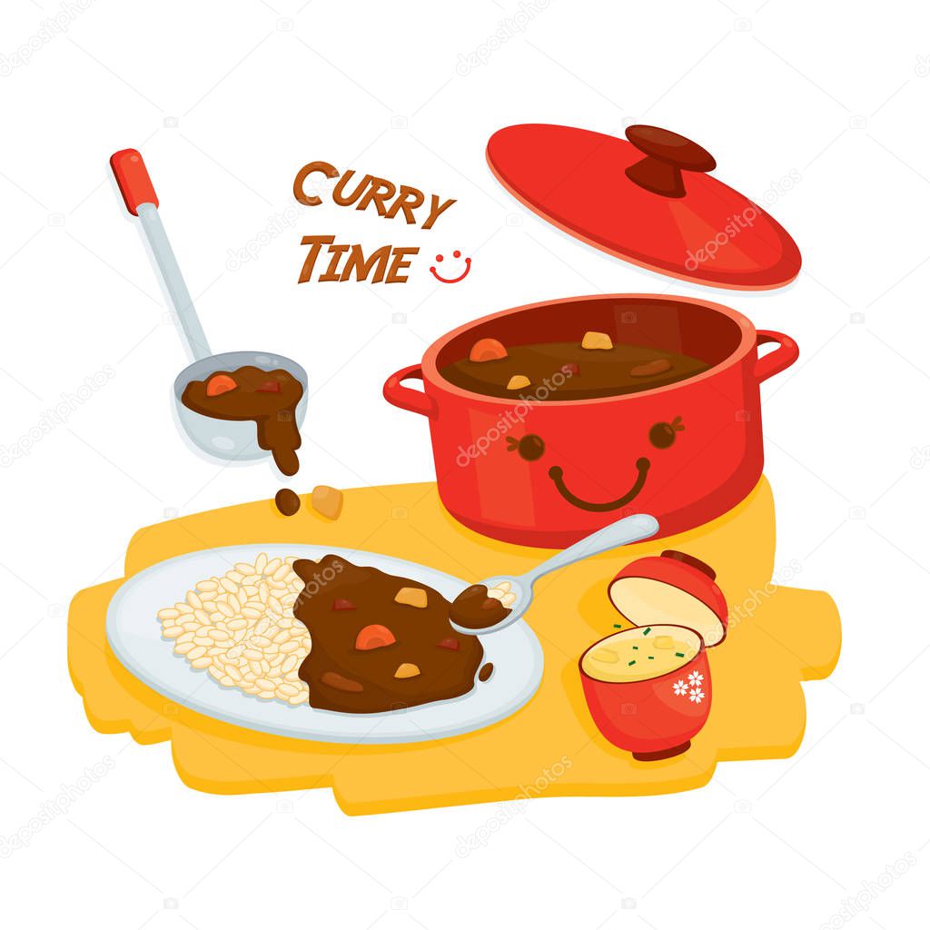 Cute illustrate vector for Curry rice menu.