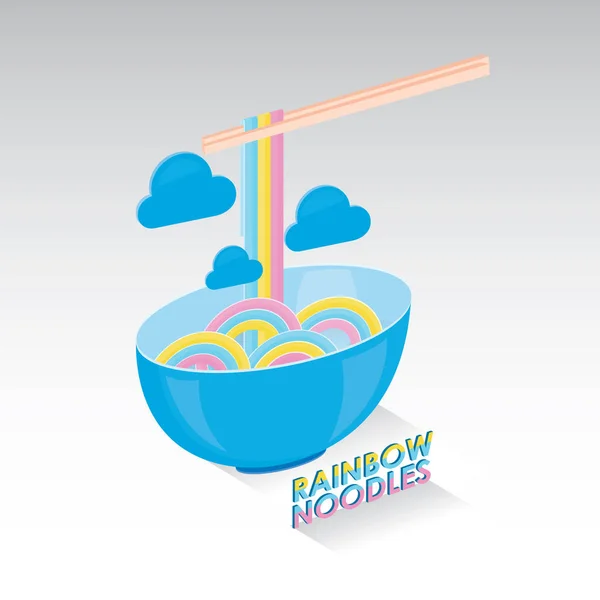Vektorillustration Skål Med Rainbow Nudlar — Stock vektor