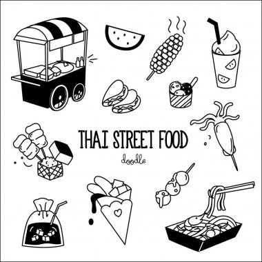 El çizimi stilleri Tay street yiyecek. Doodles'ın Tay dili sokak gıda.