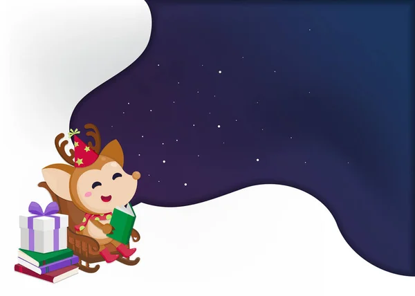 Joyeux Noël Carte Vœux Avec Mignon Père Noël Les Rennes — Image vectorielle