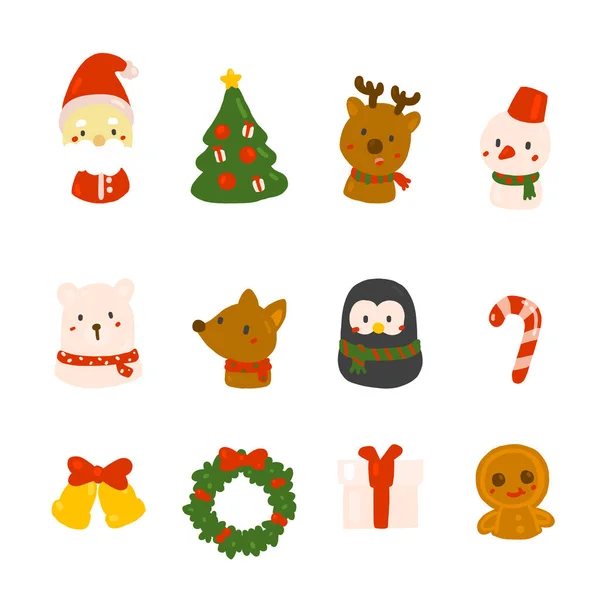 Buon Natale Scarabocchio Decorazione Natale Personaggio Mano Disegno Styles Vector — Vettoriale Stock