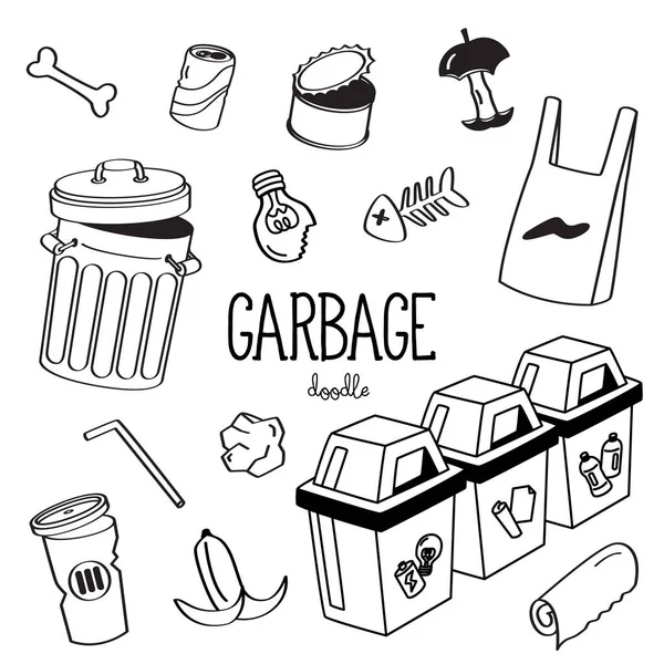 Estilos Desenho Mão Lixo Doodle Lixo — Vetor de Stock