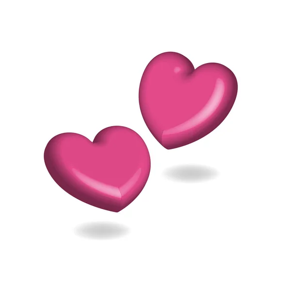 3Dリアルな白の背景に2つの心 バレンタインテンプレート — ストックベクタ