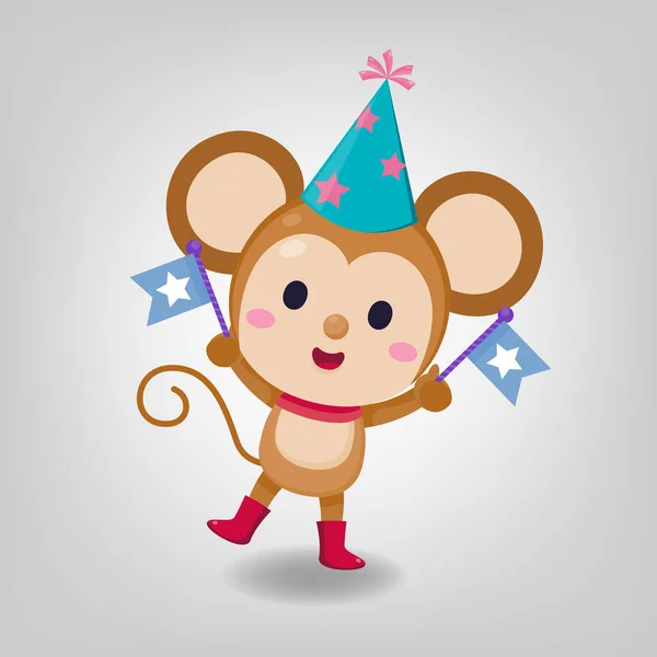 Zeichentrickratten Charaktergestaltung Nette Ratte Mit Party Hut Auf Weißem Hintergrund — Stockvektor