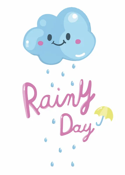 Vector Illustration Cute Hand Drawing Little Cloud Raining Rainy Day — Stock Vector