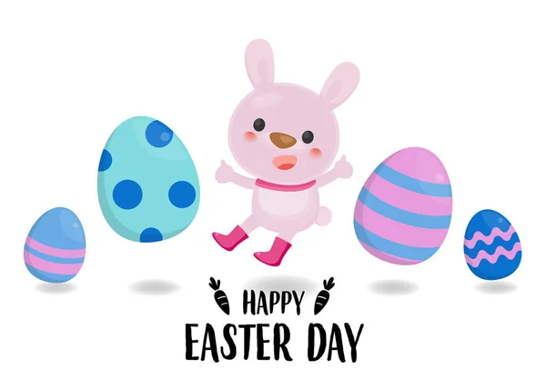 Renkli Yumurta Şirin Tavşanla Mutlu Paskalya Günleri Paskalya Bayrağı Renkli — Stok Vektör