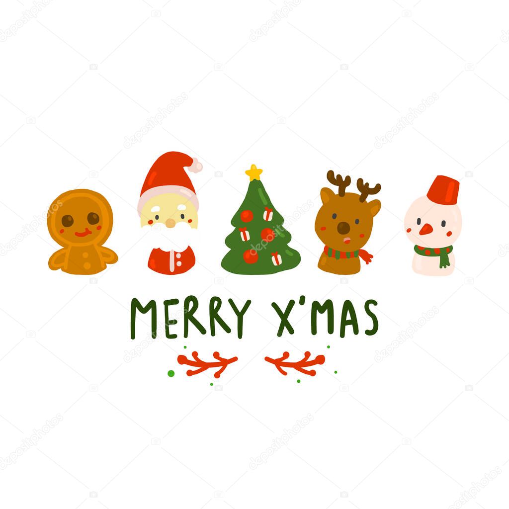 Merry Christmas decoration doodle. Christmas character in hand drawing styles.vector illustration.