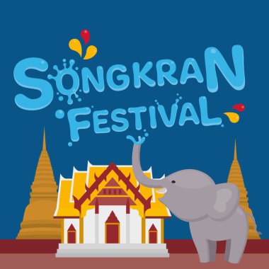 Songkran festivali Tayland kültürüdür. Su festivali. Vektör illüstrasyonu.