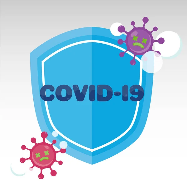 Illustrazione Vettoriale Combattere Covid Virus Corona Segno Scudo Proteggere Covid — Vettoriale Stock