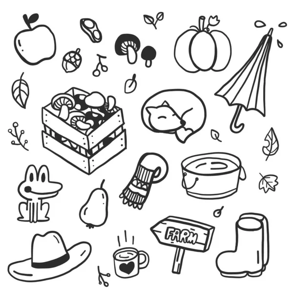 Styles Dessin Main Avec Décorations Automne Saison Des Récoltes Doodle — Image vectorielle