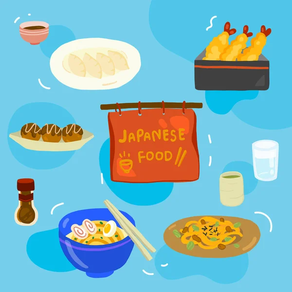 Japońskie Jedzenie Stylu Rysunku Doodle Menu Dla Restauracji — Wektor stockowy