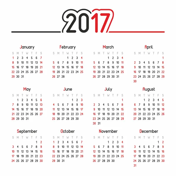 Kalender för 2017 — Stock vektor