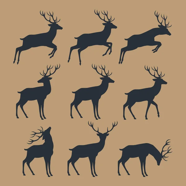 Deer silhouette set — Stock Vector
