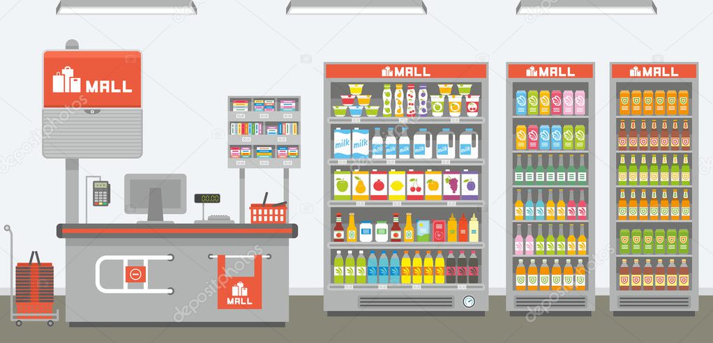 Supermarket interior vector Stock Vector Image by ©Volykievgenii #128686750 Supermarket interior vector Stock Vector Image by ©Volykievgenii #128686750