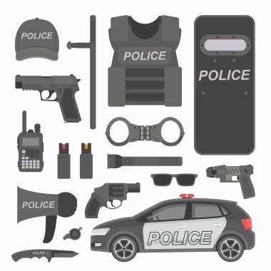 Polis ekipman. vektör simgeler