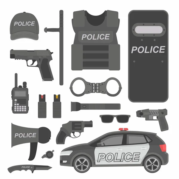 Equipamento policial. ícones vetoriais —  Vetores de Stock