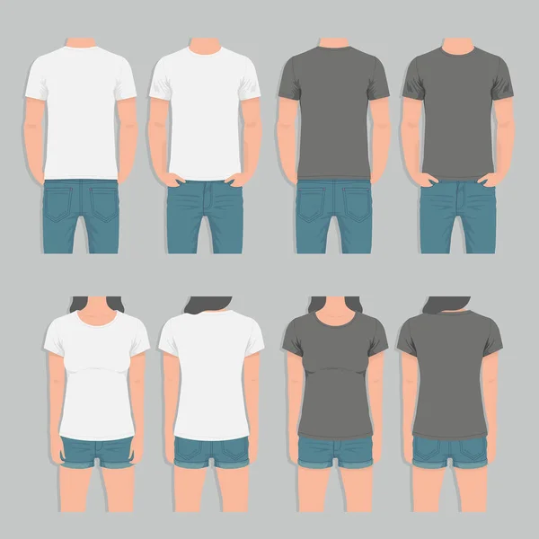 Homens e mulheres t-shirt modelo de design —  Vetores de Stock