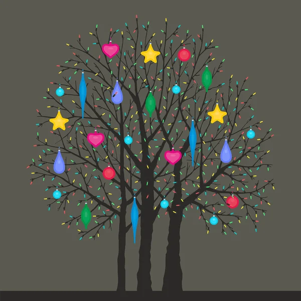 Arbre avec jouets de Noël — Image vectorielle