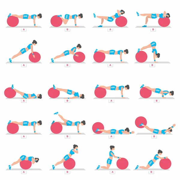 Exercices avec une balle pour Fitness — Image vectorielle
