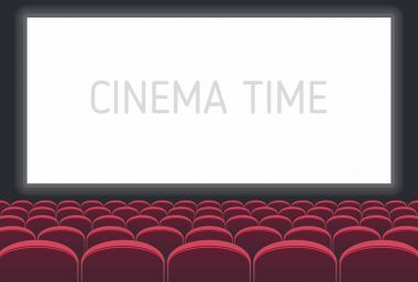 Sinema ile beyaz perde ve kırmızı koltuk