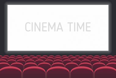 Cinema with white screen and red seats clipart
