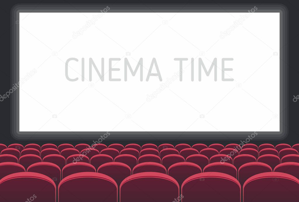 Cinema with white screen and red seats