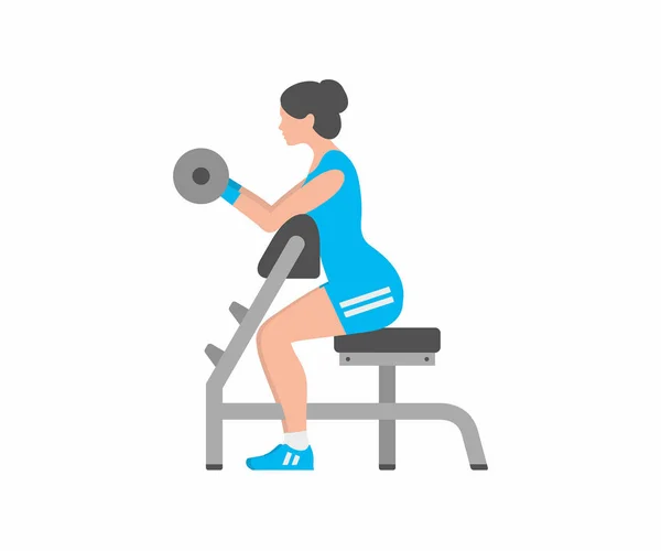 Kobieta, podnoszenie sztangi, robi biceps ćwiczenia — Wektor stockowy