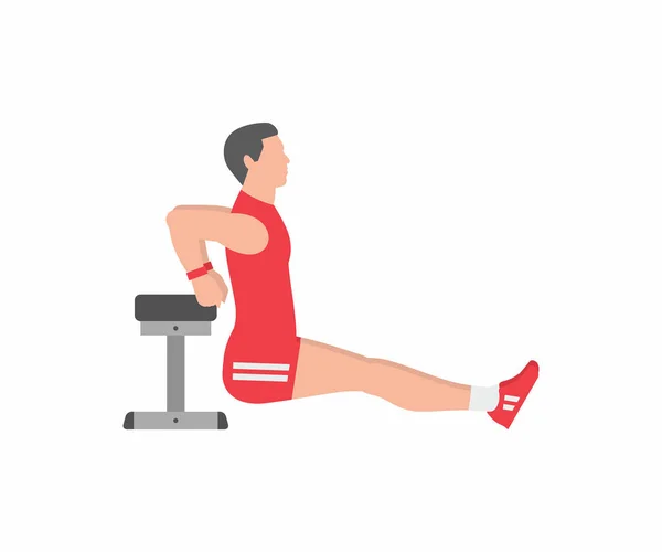Homme faisant triceps trempette exercice sur banc — Image vectorielle