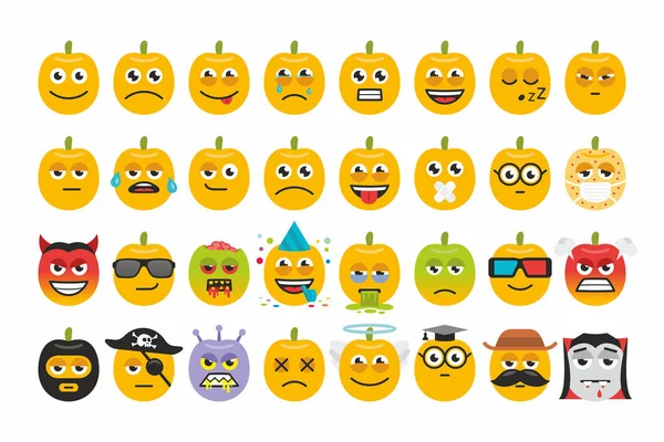 Set labu untuk emoticon Halloween - Stok Vektor