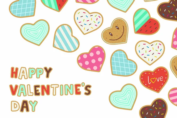 Feliz Dia Dos Namorados Fundo Com Cookies Forma Coração —  Vetores de Stock