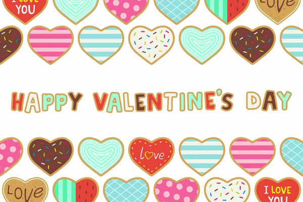 Feliz Día San Valentín Fondo Con Galletas Forma Corazón — Archivo Imágenes Vectoriales